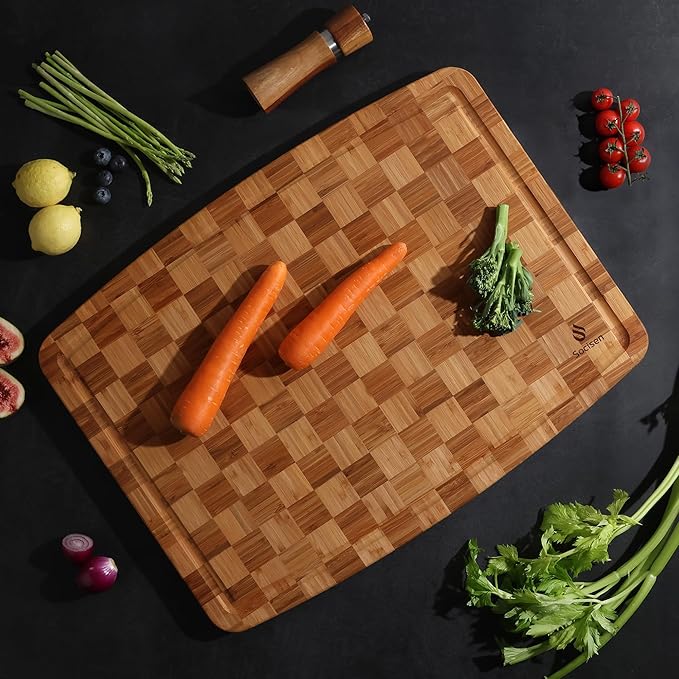 Extra Large Bamboo Cutting Board with Non Slip Feet and Over Sink Butcher Block Chopping Board Nice Solid Thick Wooden Juice Groove Big Xl XXl xlarge Kitchen Counter Organic Best Hardwood