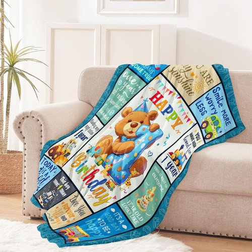 CIUGOIG Happy 1st Birthday Blanket - Soft 50"x40" Gift for One Year Old Boys | Adorable Teddy Bear Design