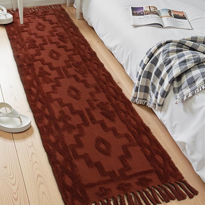 Uphome Boho Runners for Hallways 2.6' x 8', Washable Farmhouse Entryway Runner Rug, Cotton Tufted Bedroom Runner Rugs, Bohemian Tribal Aesthetic Rug for Kitchen Doorway Bathroom, Terracotta