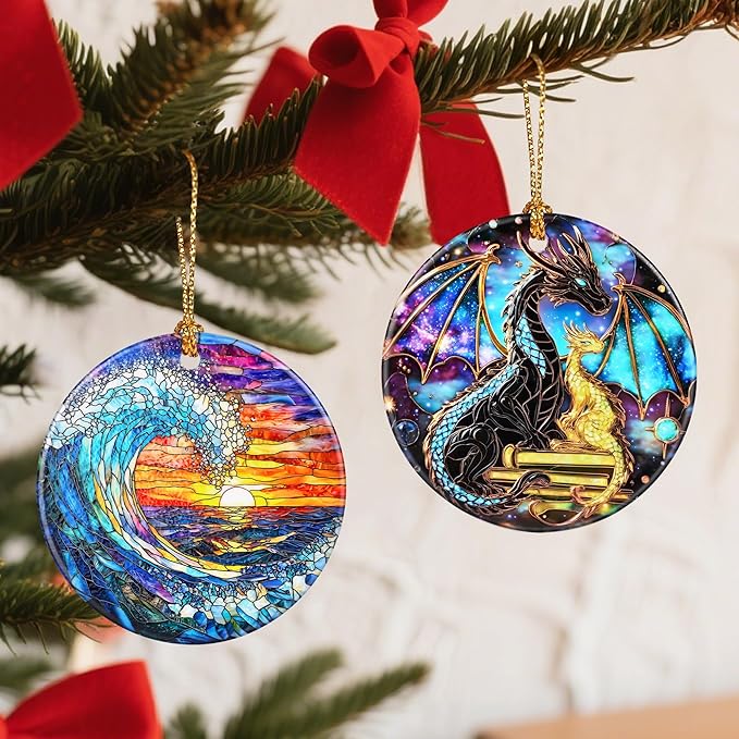 Dragon & Book Christmas Ornament – Christmas Decorations, Holiday Ornament, Ideal Gift for Dragon Lovers, Bookworms Gifts & Xmas Gifts