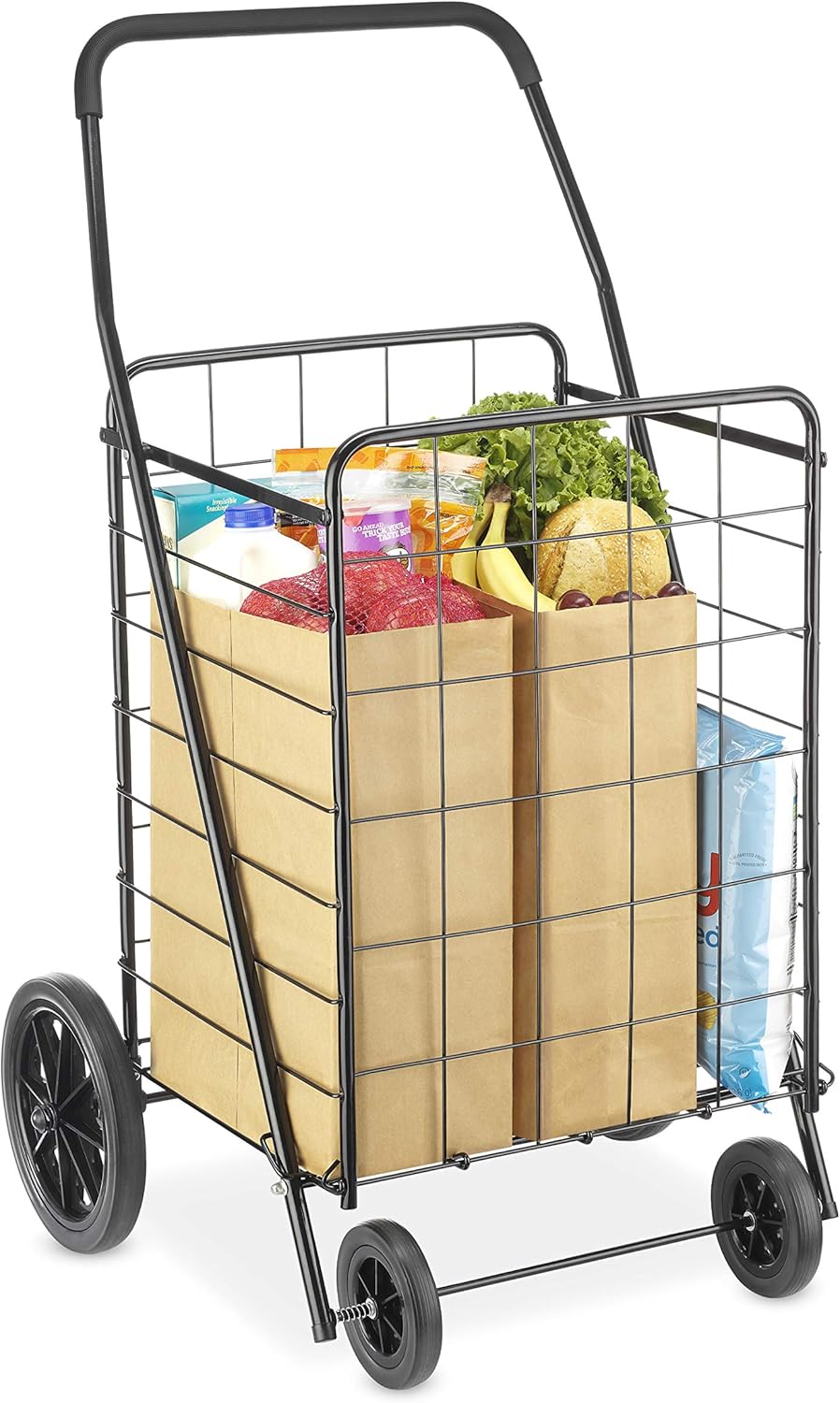 Whitmor Extra Large Utility Shopping Cart - Heavy Duty 100 Lb Capacity, Collapsible Design, Black
