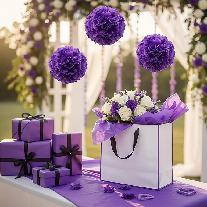 Qilery 500 Sheets Purple Tissue Paper Bulk for Gift Bags 15 x 20 Inch Acid Free Packaging Wrapping Decoupage Paper Sheets for Christmas Winter Decor DIY Crafts, Parade Float, Bouquet, Wedding
