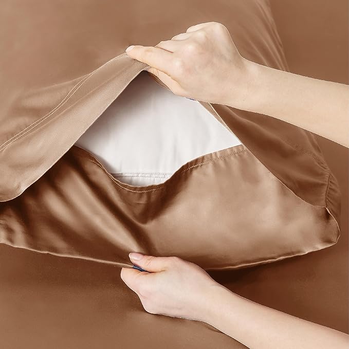 Bedsure Cooling Sheets Twin, Rayon Derived from Bamboo, Breathable & Soft Twin Sheets Set, Deep Pocket Up to 16 Inches, Hotel Luxury Silky Bedding for Hot Sleepers, Khaki
