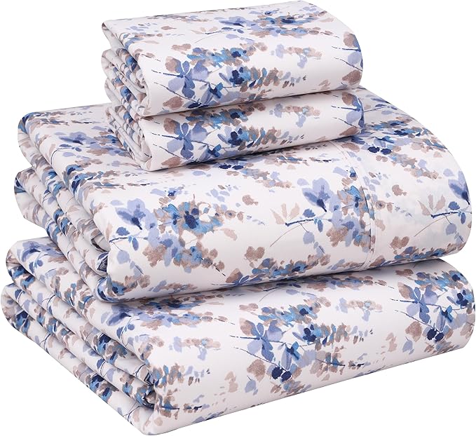 RUVANTI 100% Cotton California King Sheet Sets, 4 Pieces, Soft & Breathable Percale Weave Bedding, Deep Pocket 14", Hotel Standard, Crisp Cool Feel & Durable, Perfect Floral Sheets, Maple