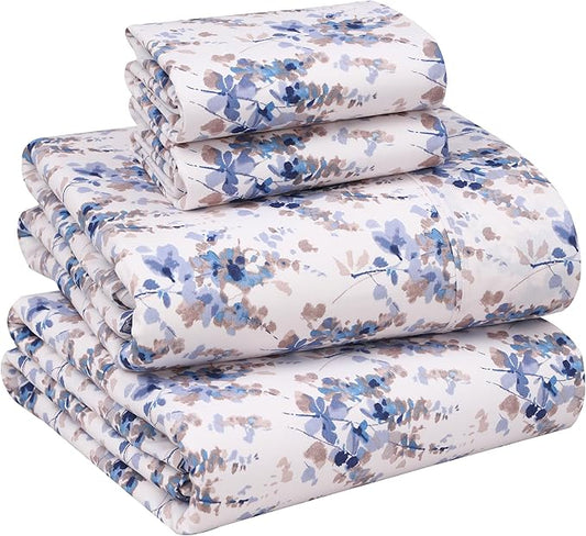 RUVANTI 100% Cotton Full Size Bed Sheets, 4 Pieces, Soft & Breathable Percale Weave Bedding, Deep Pocket 16", Hotel Standard, Crisp Cool Feel, Durable, Perfect Sheet Set Floral, Maple