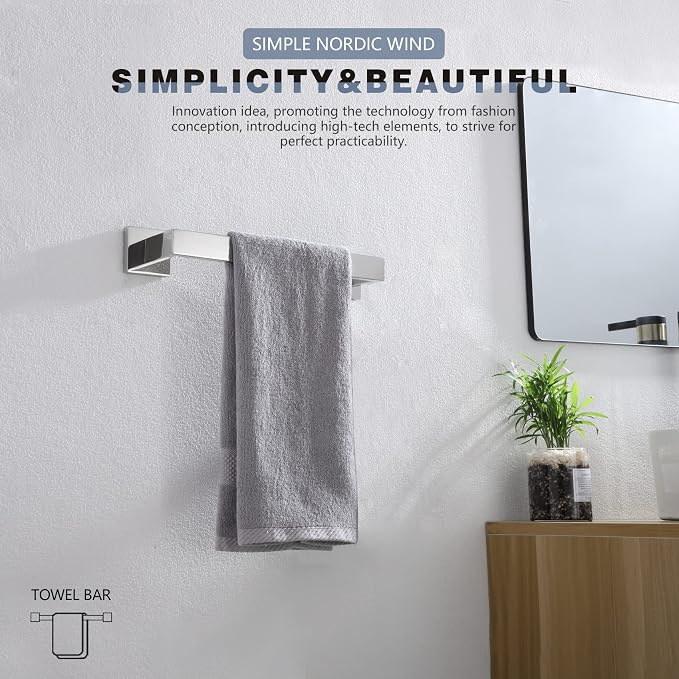 KOKOSIRI 12-Inch Single Towel Bar, Bathroom Kitchen Towel Holder, Wall Mounted SUS304 Stainless Steel Towel Rack, Polished Chrome, B4003CH-L12