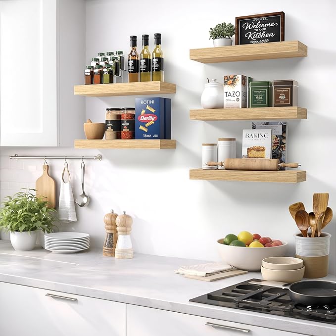 Sorbus Floating Shelves for Wall – 16 Inch Floating Shelf for Kitchen, Bedroom, Living Room, Bathroom, Home & Wall Decor - Mounted Bathroom Shelves with Invisible Brackets (Maple Wood, 2 Pack)