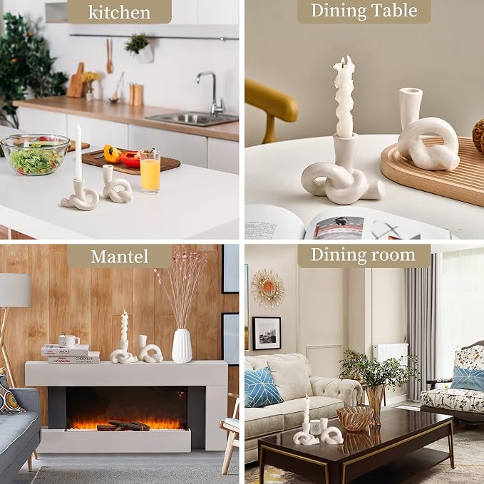 2 Pcs Pretty Ceramic Candle Holder, Modern Abstract Art Candlestick Holder Set, Table Centerpiece Taper Candle Holders Decorations for Home Decor Wedding, Dinning, Party, Mantel, TV Stand, and Kitchen