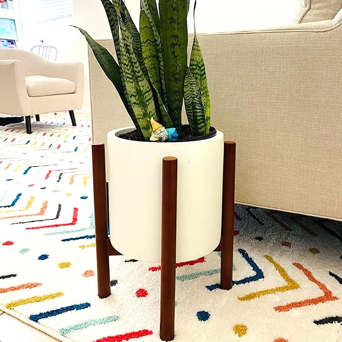 Fox & Fern Mid Century Plant Stand — 8 Inch Fixed Size Wooden Plant Stand for Indoor Planters (Not Included) - Raised Flower Pot Holder for Indoors - Plug In Design - Two Height Options - Acacia