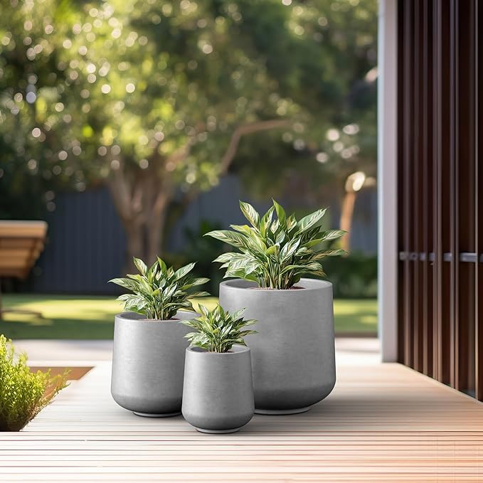 Kante 15.3"+11.6"+8.2" Dia Round Concrete Planter, Large Outdoor Indoor Planter Pots Containers with Drainage Holes and Rubber Plug for Home Garden Patio, Natural Concrete