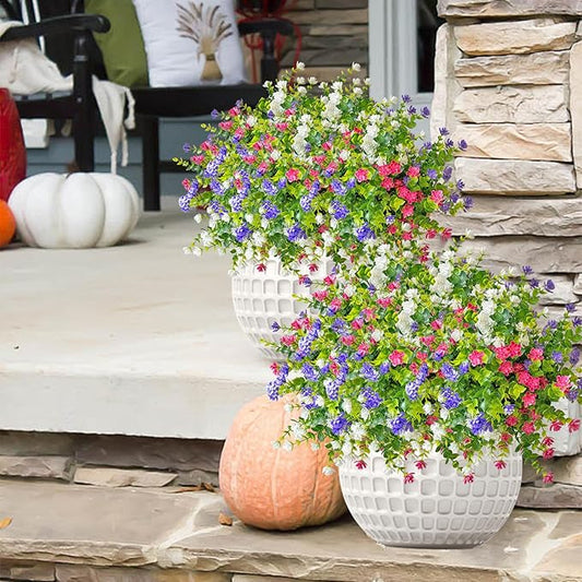 Outdoor Artificial Flowers UV Resistant, 20 Bundles Fake Realistic Floral Greenery Plants for Outside Porch, Window Boxes, Garden, Yard, Inside Home Table Decor,MixcolorC