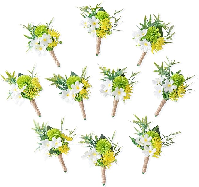 Greenery Boutonnieres with Pins for Men Wedding Groom and Groomsmen Succulent Plants Boutonniere for Rustic Fall Vintage Wedding Prom Set of 10