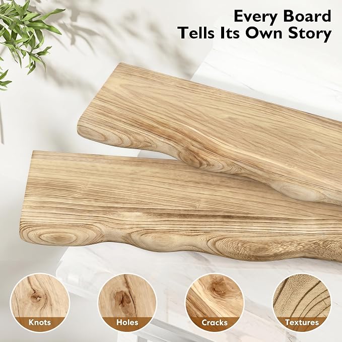 Solid Wood Live Edge Floating Shelves Set of 2 – 24" Rustic Wall Shelf with Hidden Bracket System, Wall Mounted Shelves for Bathroom, Kitchen, Living Room, Bedroom (Light Toasted Brown)