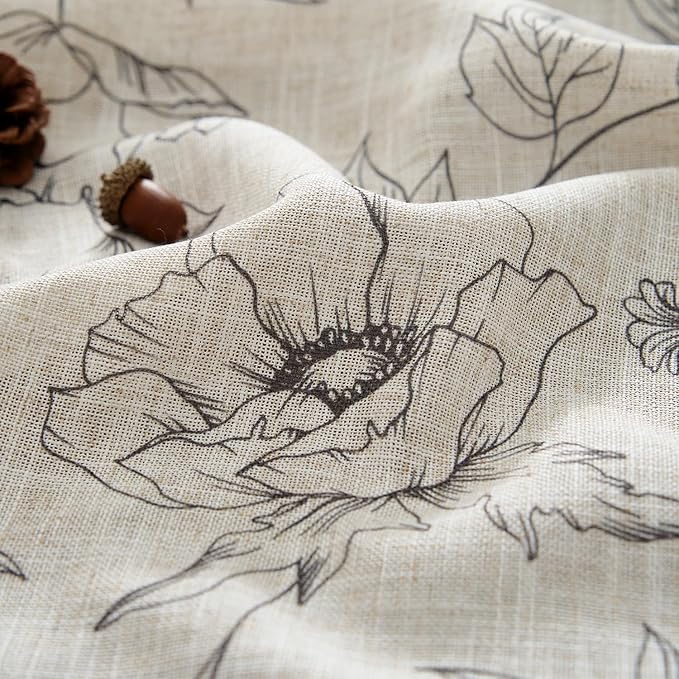 jinchan Floral Linen Curtains for Living Room 63 Inch Length Grey Flower Curtain Rod Pocket Back Tab Farmhouse Curtains with Printed Floral Bedroom Window Curtain Set, 2 Panels Gray