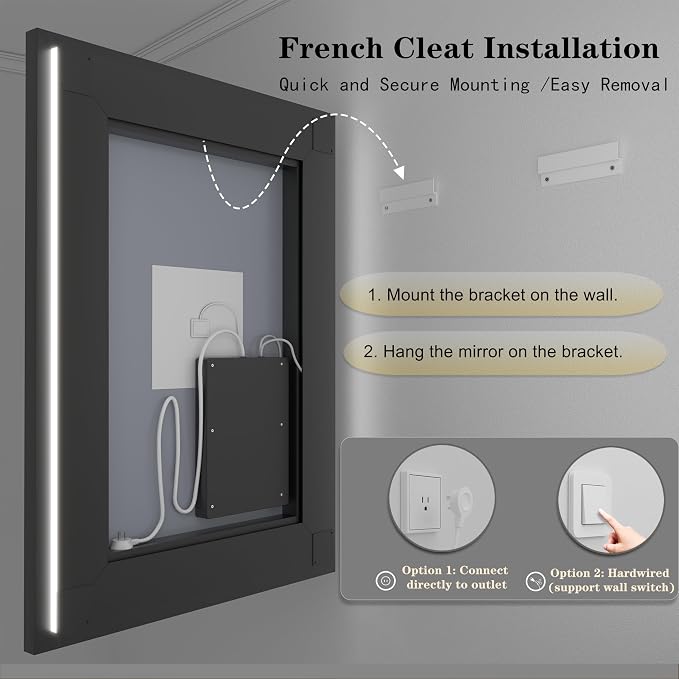 40x30 Led Bathroom Mirror, Dimmable Framed Vanity Mirror with Lights, Backlit and Front Lighted Mirror for Wall, Anti-Fog(Horizontal/Vertical)