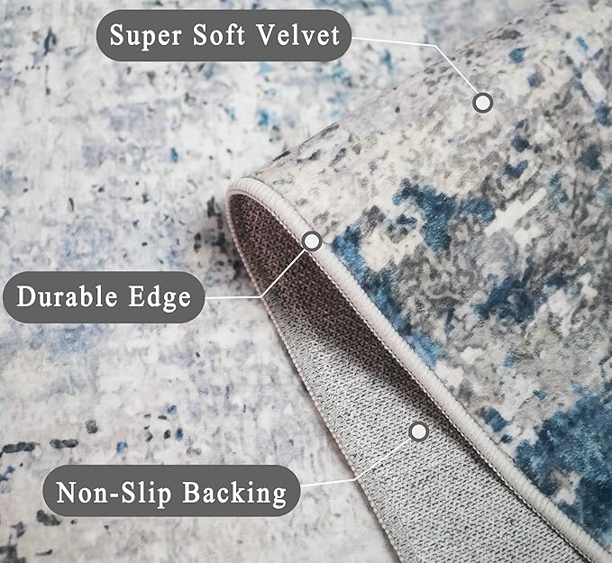 vivorug Washable Rug, Ultra Soft Area Rug 6x9, Non Slip Abstract Rug Carpet, Stain Resistant Rugs for Living Room Bedroom, Modern Fluffy Rug (Gray/Navy, 6'x9')
