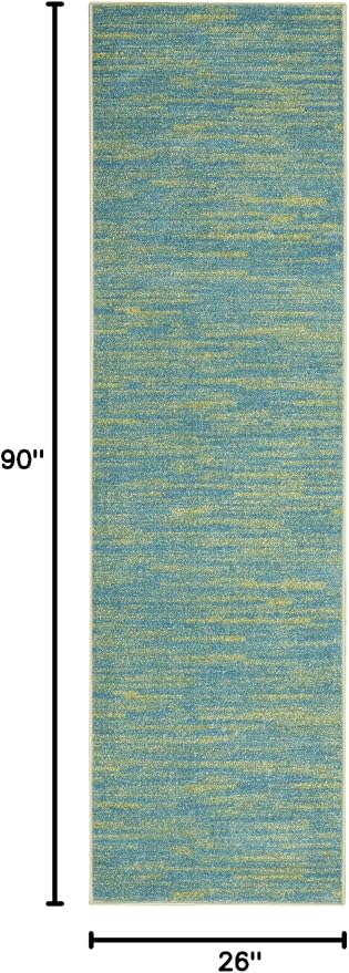 Nourison Home Nourison Essentials Blue Green 2'2" x 7'6" Area Rug - Easy Clean, Non Shedding, Bed Room, Living Room, Dining Room, Kitchen (8' Runner)