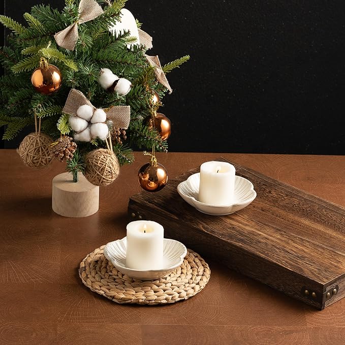 Ceramic Pillar Candle Holder, Candle Tray for Incense, Palo Santo Holder, Tealight Candle Holder, Candle Stand for Home Decoration Display, Halloween Christmas Wedding Parties, 1 Pack (White)