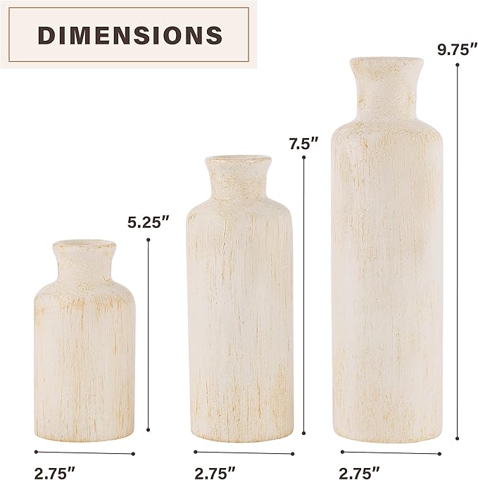 Creative Scents Rustic Luxe Vase Set - Vases for Decor, Perfect for Holding Pampas Grass, Dried/Fresh Flowers, Vases for Your Kitchen, Bedroom, Office, Living Room, Bathroom, or Shelf Decor