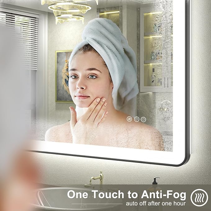 60"x30" LED Lighted Bathroom Mirror for Wall, Large Framed Bathroom Vanity Mirror with Lights, Independent Backlit and Front lit, Dimmable, Anti-Fog, Shatterproof, Memory, ETL Listed