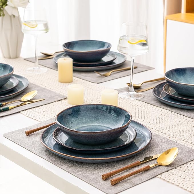 AmorArc Ceramic Dinnerware Sets,Handmade Reactive Glaze Stoneware Plates and Bowls Sets,Highly Scratch Resistant | Dishwasher & Microwave Safe Dishes Set,Service for 8 (24pc)