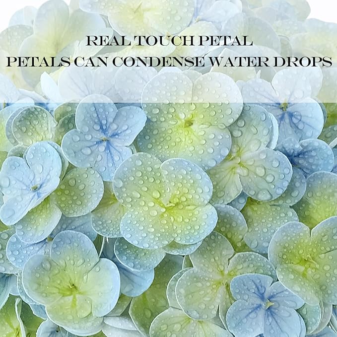 Light Blue Artificial Hydrangea Flowers, 3Pcs 21” Latex Real Touch Flowers, Faux Silk Flowers Fake Hydrangeas with Stems for Bouquet Table Centerpieces Halloween