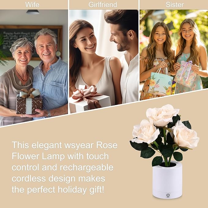 WSYEAR Forever Yellow Rose Flower Lamp Touch Lamp Christmas Birthday Gifts for Women Her Wife Girlfriend Daughter, Dimmable Rose Lamp Decor for Bedroom