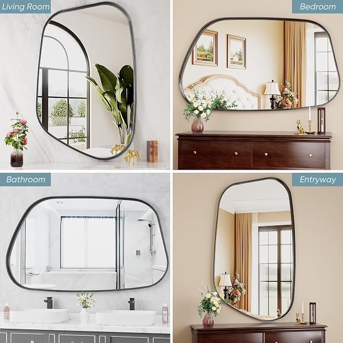 Irregular Wall Mirror 26"x40" Bathroom Mirrors Asymmetrical Artistic Decorative for Living Room Bedroom Bathroom Hallway Entryway,Trapezoid,Black
