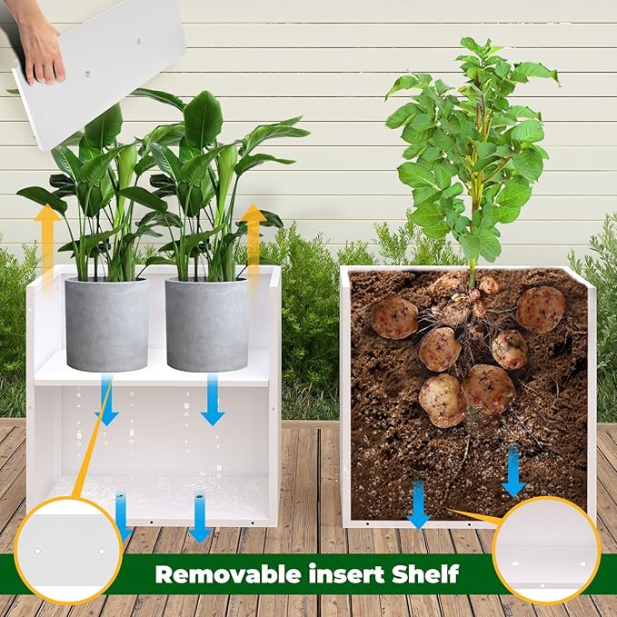 White Metal Planter Box 30" x 12" x 24" for Outdoor Plants Galvanized Steel Outdoor Planter Spliced Rectangular Flower Box with Partitions for Outside,Indoor,Garden (White, 30 * 12 * 24)