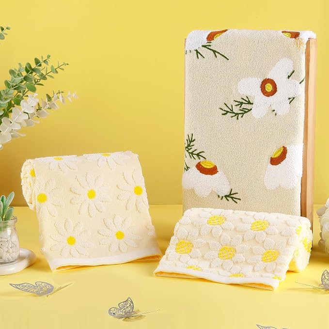 Quera 2 Pack Hand Towels Spring Summer Beige Embroidered Flower Daisy Farmhouse Boho Cotton Bathroom Decorative Towels Set for Bath Kitchen Home Decor Gifts, 13.7'' x 29.5''