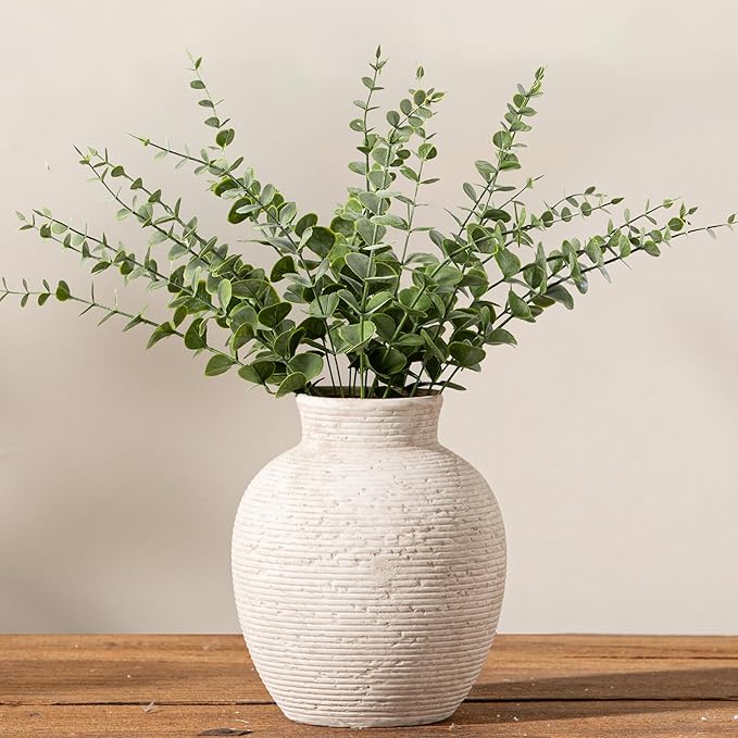 Ceramic Flower Vase Home Decor - Small Farmhouse Table Vases Rustic Vintage Living Room Kitchen Bedroom Decorations for House Book Shelf Office Coffee Desk Dining Fireplace (6" Rustic)