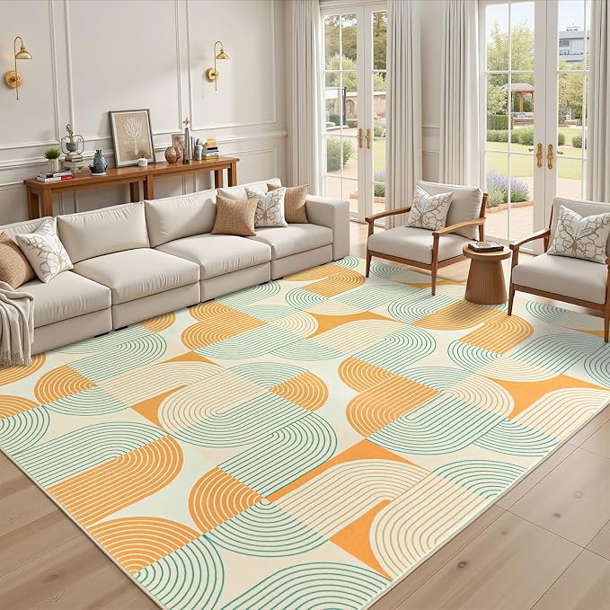 Area Rugs for Living Room 6x9, Washable Modern Abstract Rug for Bedroom, Soft Non-Slip Indoor Floor Carpet for Dining Room Nursery Office Home, Orange