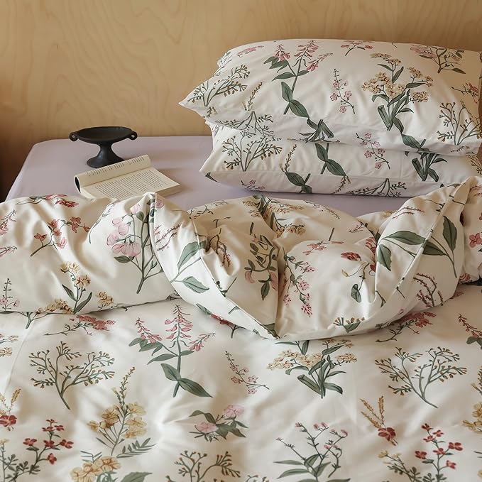 HighBuy Pink Floral Comforter Set Twin XL College Girl Soft Comforter Fluffy Aesthetic Bedding Set 3 Piece Vintage Twin XL Comforter Blush Green Branches Bedding Comforter Set for Kids Bed