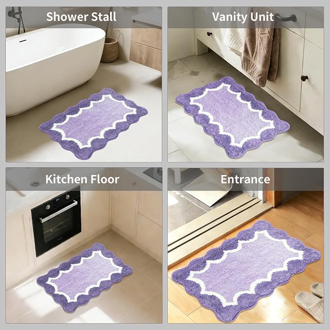 Cute Scalloped Purple Bathroom Rugs Mat,Non Slip Absorbent Quick Dry Bath Mats for Shower Room,Microfiber Bath Mats for Bathroom Floor Washable Carpet for Shower Tub Sink Bedroom,16"x24"