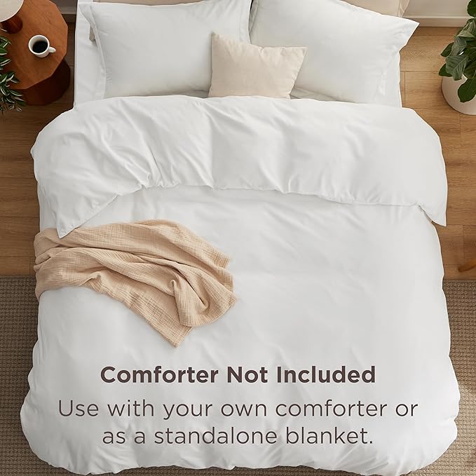 Bedsure Duvet Cover with Fitted Sheet Queen - Warm Deep Pocket, Hotel Luxury Soft Double Brushed Bedding Set with Zipper Closure, 1 Duvet Cover, 1 Fitted Sheet, 2 Pillow Shams, NO Comforter, White