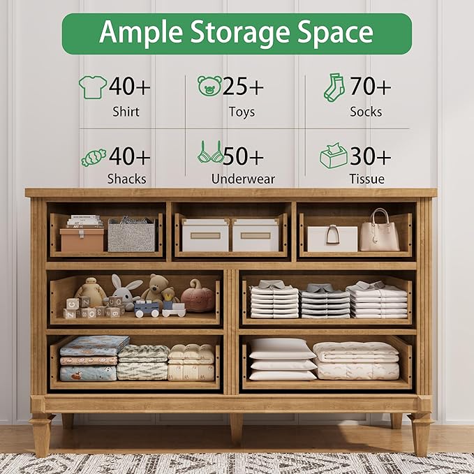 BLANKSPACE 7 Drawer Dresser for Bedroom, 36" Tall Dresser & Chest of Drawers wtih Vintage Surface, Closet Storage Cabinet for Living Room, Hallway, Natural Oak