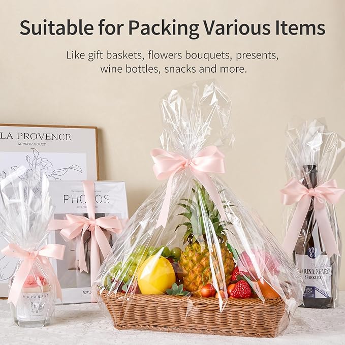 Jutieuo Clear Cellophane Wrap Roll | 100'Ft. Long X 34" In. Extra Wide | 2.5 Mil Thick Crystal Clear | Bouquet, Baskets, Gifts, Crafts, Treats, Wrapping | Food Grade (34" Fold into 17")