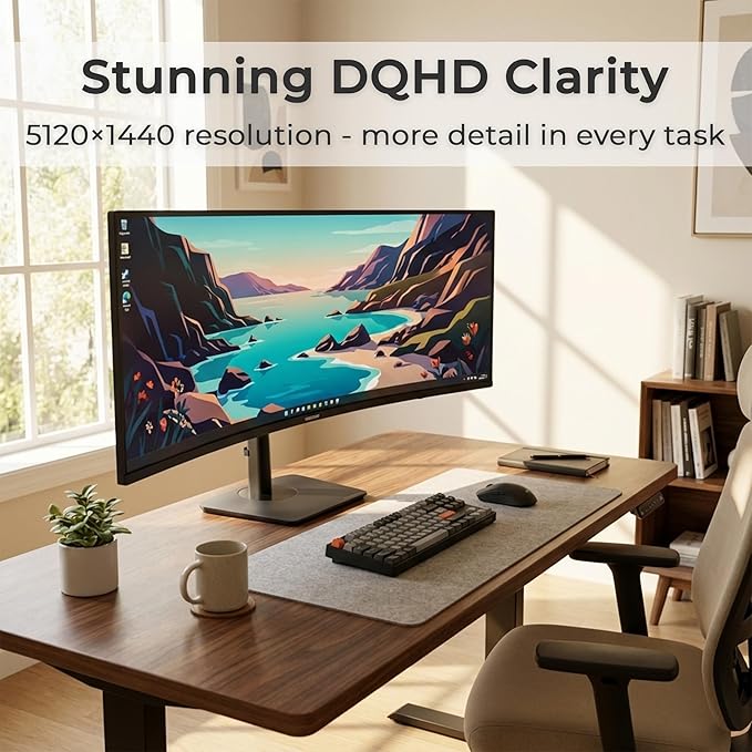 Deco Gear 49" Curved Ultrawide DQHD Monitor, 5120×1440 165Hz 1500R, USB-C 65W KVM, HDR Adaptive Sync, Dual HDMI 2.1, DP 1.4, Speakers, Ergonomic, American Seller