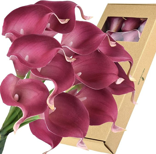 FiveSeasonStuff Real Touch Calla Lily Artificial Flowers Wedding Bridal Bouquet | Floral Arrangements | 15 Calla Lilies (Blush Magenta)