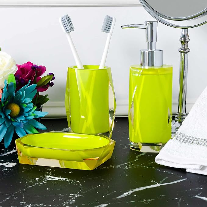 Faceted Soap Dish, Durable Resin, Smooth, Easy to Clean, for Stylish Bathroom Décor, Yellow, 4x5, Sold Individually