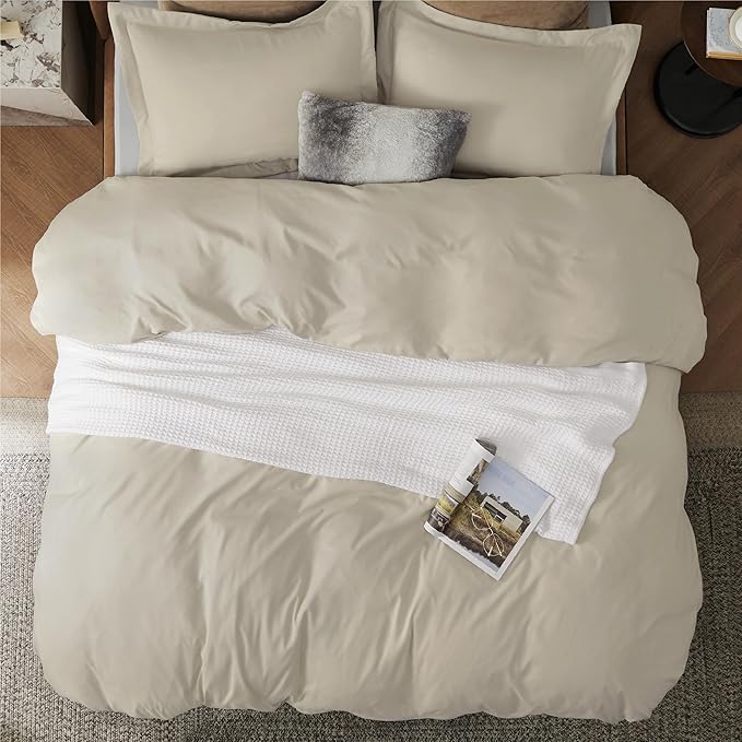 Bedsure Duvet Cover Queen Size - Only Includes 1 Duvet Cover (90"x90"), Hotel Luxury Soft Double Brushed All Season Bedding for Kids & Adults, Zipper Closure, NO Comforter, Linen