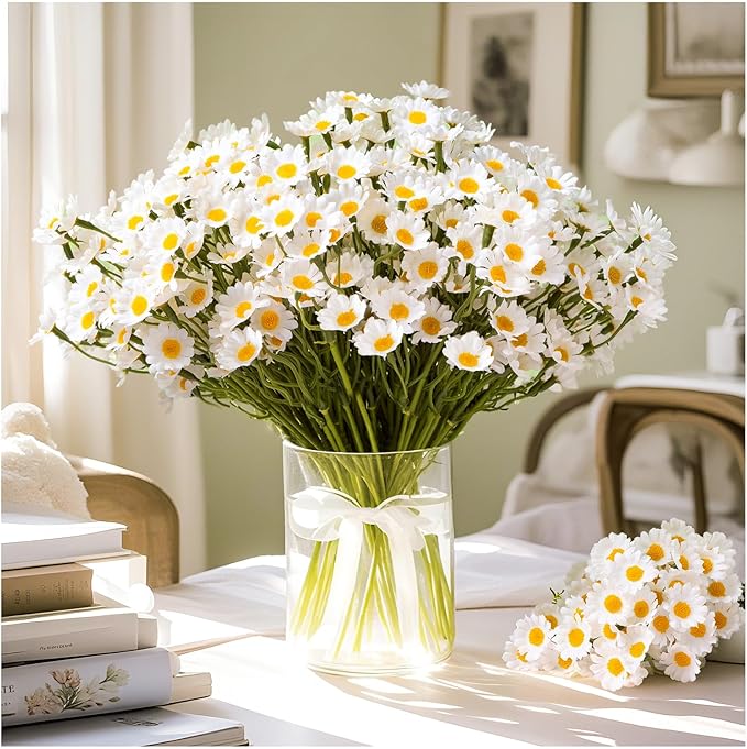72Pcs Artificial White Daisy Flowers, 12 Bundles 10 Inch Small Fake Daisies for Home Summer Decor, Fake Spring Wild Flowers for Party Decoration