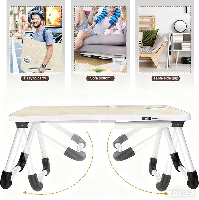 Fayquaze Portable Foldable Laptop Bed Desk with Storage Drawer and Cup Holder - Lap Desk Laptop Stand Tray Table for Eating, Reading and Working