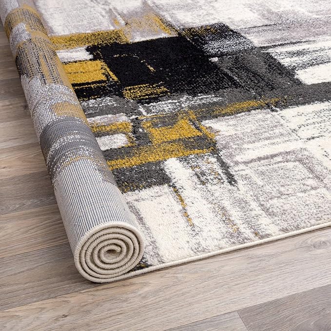 Rugshop Gold Modern Abstract Area Rug — Non-Shedding for Living Room, Bedroom and Dining Room 5' x 7'