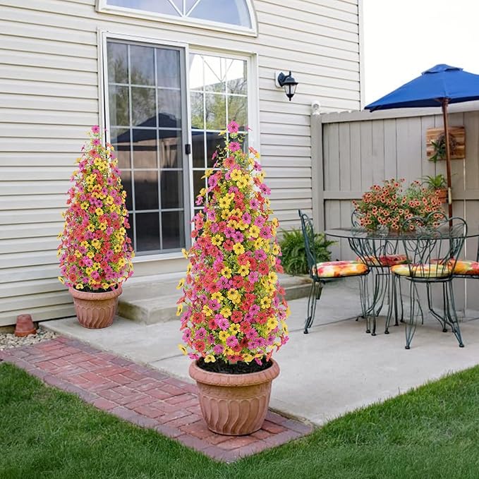 2 Pcs 3.6FT Topiary Trees Artificial Outdoor, Christmas Tree Faux Flowers UV Resistant Shrubs for Indoor Planters Outdoor Porch Halloween Decoration (Color Mixing)