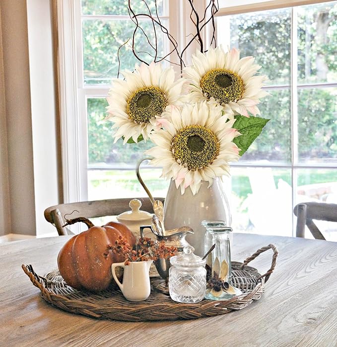 Large Sunflowers Artificial Flowers 8" Full Bloom Long Stem Artificial Sunflower 33" Tall Sun Flowers Giant Silk Sunflowers with Stem Fake Sunflower Floral Arrangement for Home Wedding Decoration
