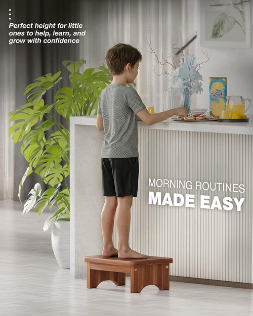 FANATU Wooden Step Stool - Heavy-Duty 6.5'' Portable Support with 550 Lbs Capacity | Non-Slip Design for Kitchen & Bedroom