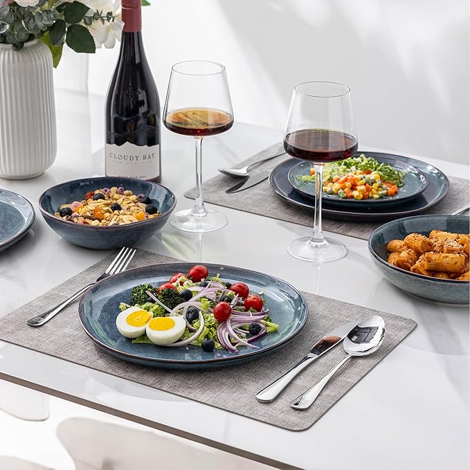 AmorArc Ceramic Dinnerware Sets,Handmade Reactive Glaze Stoneware Plates and Bowls Sets,Highly Scratch Resistant | Dishwasher & Microwave Safe Dishes Set,Service for 4 (12pc)