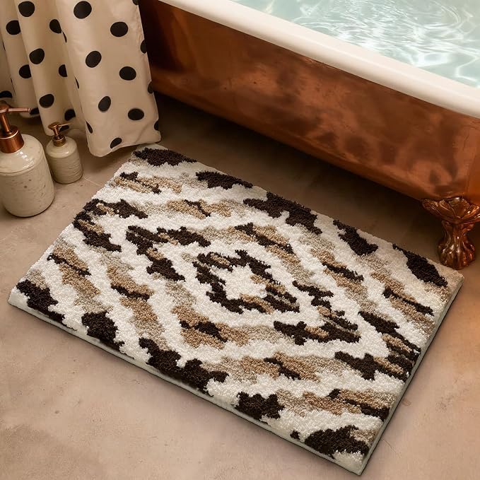 LUMI Bathroom Rugs, Soft Absorbent Bath Mat for Modern Home Decor, Non-Slip Quick-Dry Bath Rug, Machine Washable Floor Mat for Shower and Tub, Entryway, 16"x24", Brown