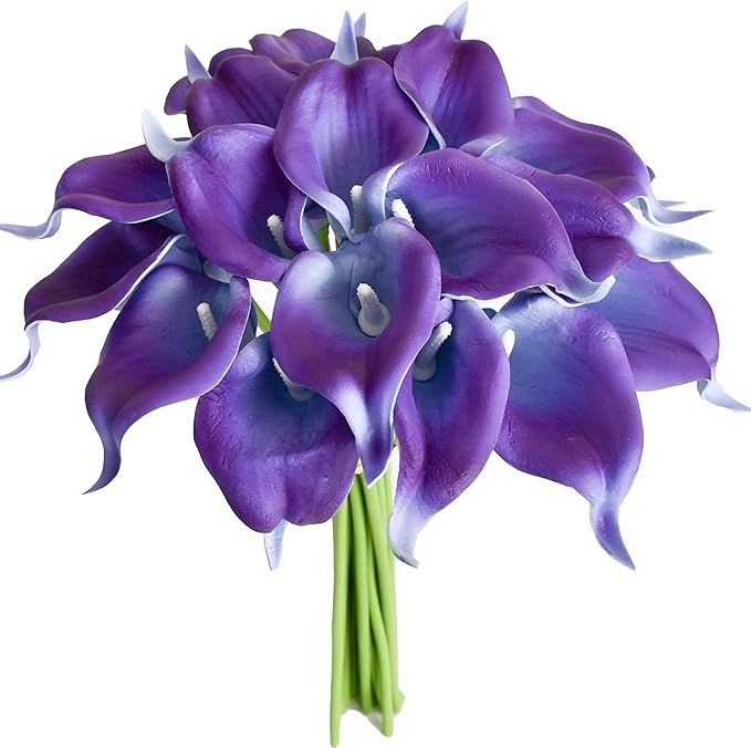 Mandy's PU Purple Calla Lily Artificial Flowers 20 Stems 13.5in Faux Realistic Centerpiece for Thanksgiving and Christmas Decorations DIY Bridal Bouquet Home Décor